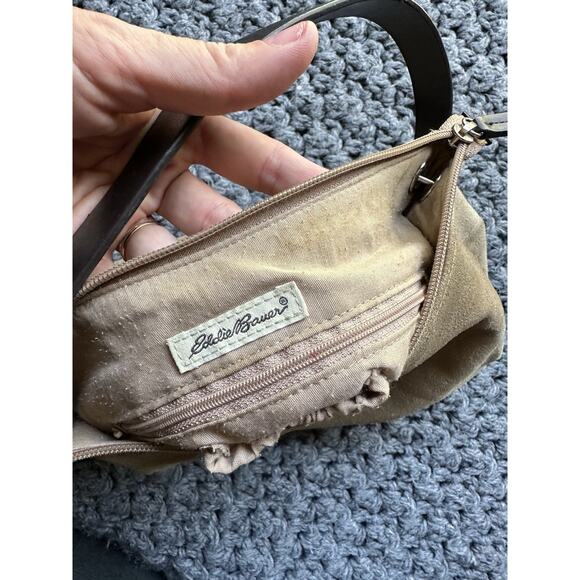 VTG Eddie Bauer Suede Shoulder Tote Bag Purse Tan Y2k Brown Cow Leather - Picture 13 of 13